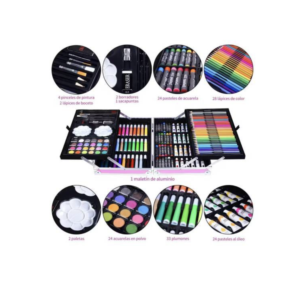 Vista 8 de Set de Arte Caja Metálica 145 Pcs - 6002: 2UNICORNIOROSA